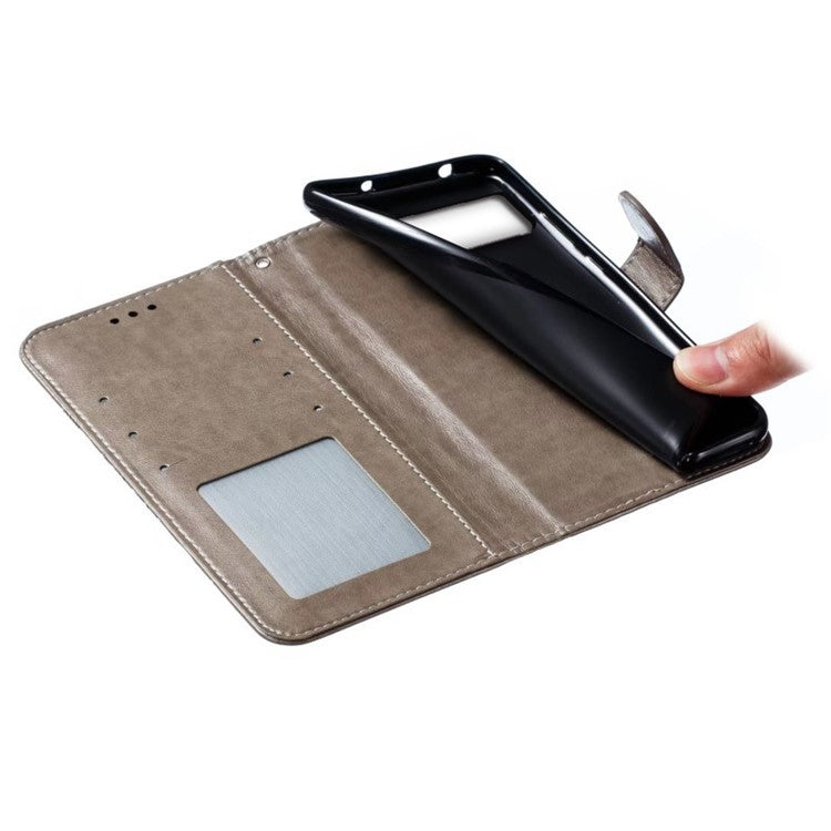 For Google Pixel 8a Case PU Leather Mandala Imprinted Design Wallet Phone Cover - Grey