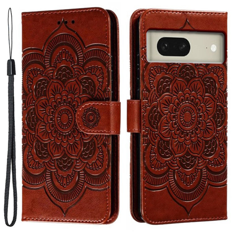 For Google Pixel 8 Case PU Leather Mandala Imprinted Design Wallet Phone Cover - Brown