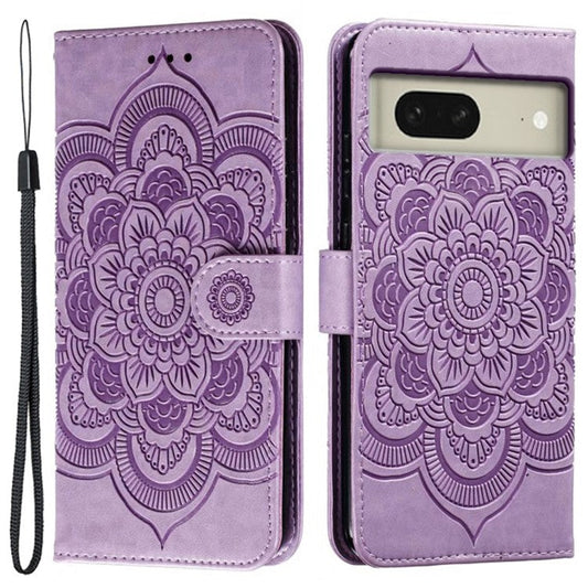 For Google Pixel 8 Case PU Leather Mandala Imprinted Design Wallet Phone Cover - Purple