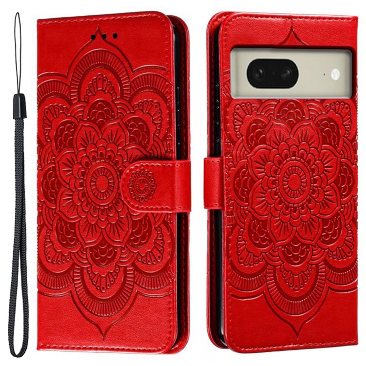 For Google Pixel 8 Case PU Leather Mandala Imprinted Design Wallet Phone Cover - Red