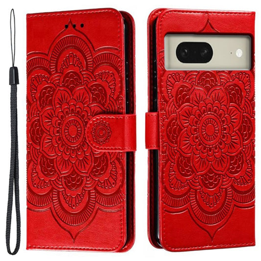 For Google Pixel 8 Case PU Leather Mandala Imprinted Design Wallet Phone Cover - Red
