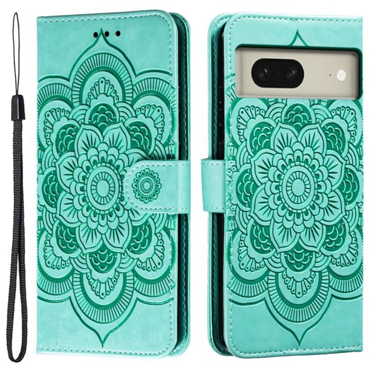 For Google Pixel 8 Case PU Leather Mandala Imprinted Design Wallet Phone Cover - Green