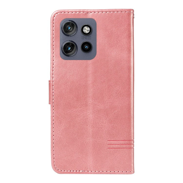 For Motorola Edge 50 Neo 5G / Moto S50 5G / Thinkphone 25 5G Case Flip Wallet T-Shape Lines Leather Phone Cover - Rose Gold