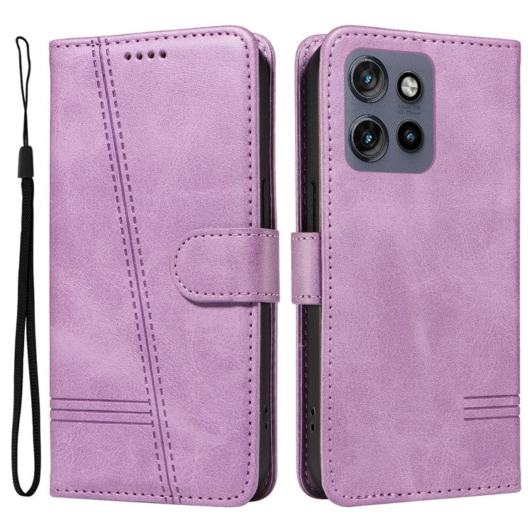 For Motorola Edge 50 Neo 5G / Moto S50 5G / Thinkphone 25 5G Case Flip Wallet T-Shape Lines Leather Phone Cover - Light Purple
