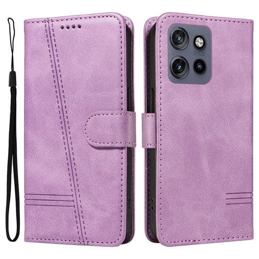 For Motorola Edge 50 Neo 5G / Moto S50 5G / Thinkphone 25 5G Case Flip Wallet T-Shape Lines Leather Phone Cover - Light Purple