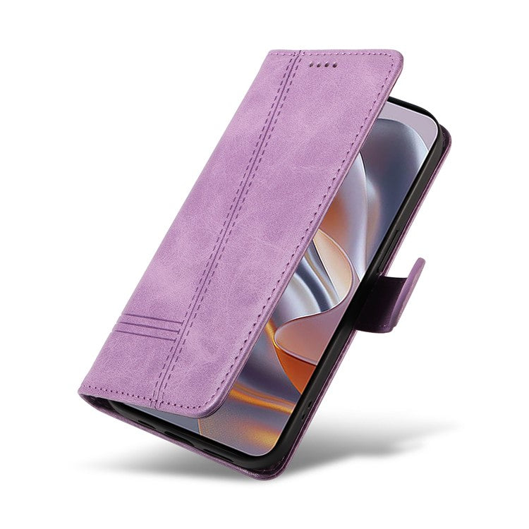 For Motorola Edge 50 Neo 5G / Moto S50 5G / Thinkphone 25 5G Case Flip Wallet T-Shape Lines Leather Phone Cover - Light Purple