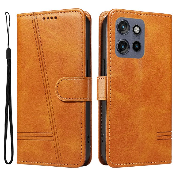 For Motorola Edge 50 Neo 5G / Moto S50 5G / Thinkphone 25 5G Case Flip Wallet T-Shape Lines Leather Phone Cover - Yellow