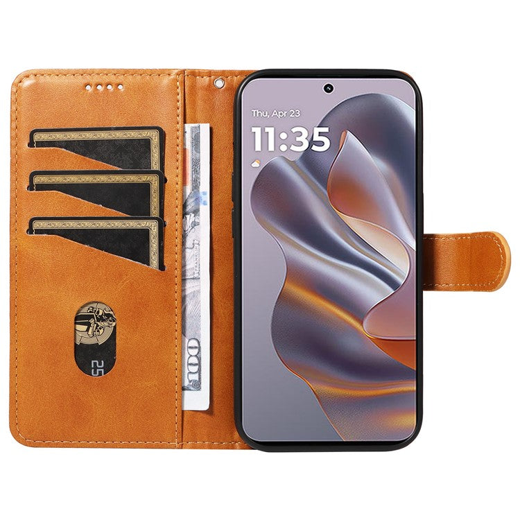 For Motorola Edge 50 Neo 5G / Moto S50 5G / Thinkphone 25 5G Case Flip Wallet T-Shape Lines Leather Phone Cover - Yellow