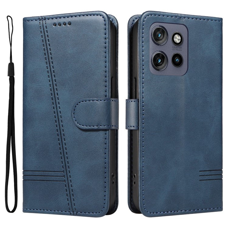 For Motorola Edge 50 Neo 5G / Moto S50 5G / Thinkphone 25 5G Case Flip Wallet T-Shape Lines Leather Phone Cover - Blue