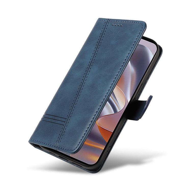 For Motorola Edge 50 Neo 5G / Moto S50 5G / Thinkphone 25 5G Case Flip Wallet T-Shape Lines Leather Phone Cover - Blue