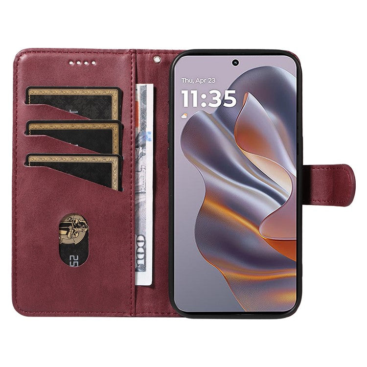 For Motorola Edge 50 Neo 5G / Moto S50 5G / Thinkphone 25 5G Case Flip Wallet T-Shape Lines Leather Phone Cover - Wine Red
