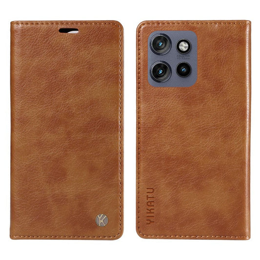 YIKATU YK-006 For Motorola Edge 50 Neo 5G / Moto S50 5G / Thinkphone 25 5G Case Wallet Litchi Grain Leather Phone Cover Magnetic Auto-Absorbed - Brown