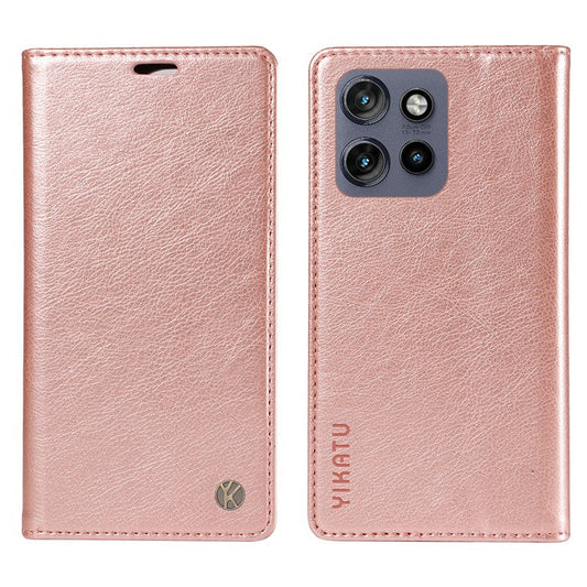 YIKATU YK-006 For Motorola Edge 50 Neo 5G / Moto S50 5G / Thinkphone 25 5G Case Wallet Litchi Grain Leather Phone Cover Magnetic Auto-Absorbed - Rose Gold