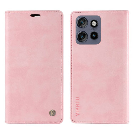 YIKATU YK-006 For Motorola Edge 50 Neo 5G / Moto S50 5G / Thinkphone 25 5G Case Wallet Litchi Grain Leather Phone Cover Magnetic Auto-Absorbed - Pink