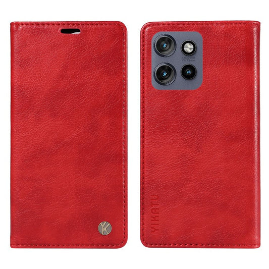 YIKATU YK-006 For Motorola Edge 50 Neo 5G / Moto S50 5G / Thinkphone 25 5G Case Wallet Litchi Grain Leather Phone Cover Magnetic Auto-Absorbed - Red