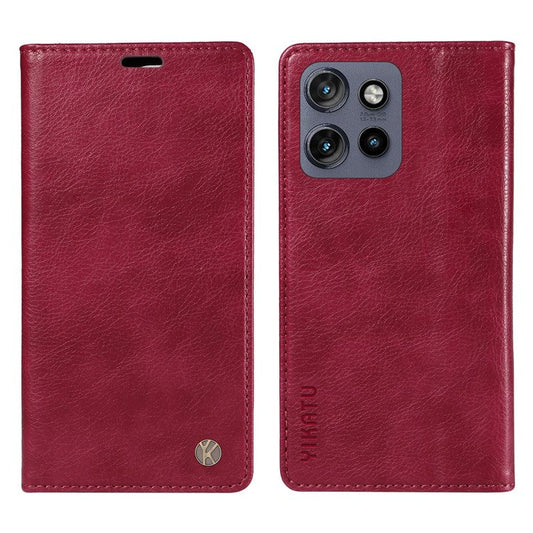 YIKATU YK-006 For Motorola Edge 50 Neo 5G / Moto S50 5G / Thinkphone 25 5G Case Wallet Litchi Grain Leather Phone Cover Magnetic Auto-Absorbed - Wine Red