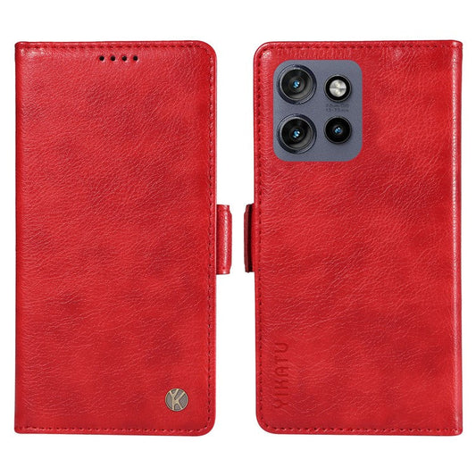 YIKATU YK-007 For Motorola Edge 50 Neo 5G / Moto S50 5G / Thinkphone 25 5G Case Side Buckle PU Leather Phone Cover Litchi Texture - Red