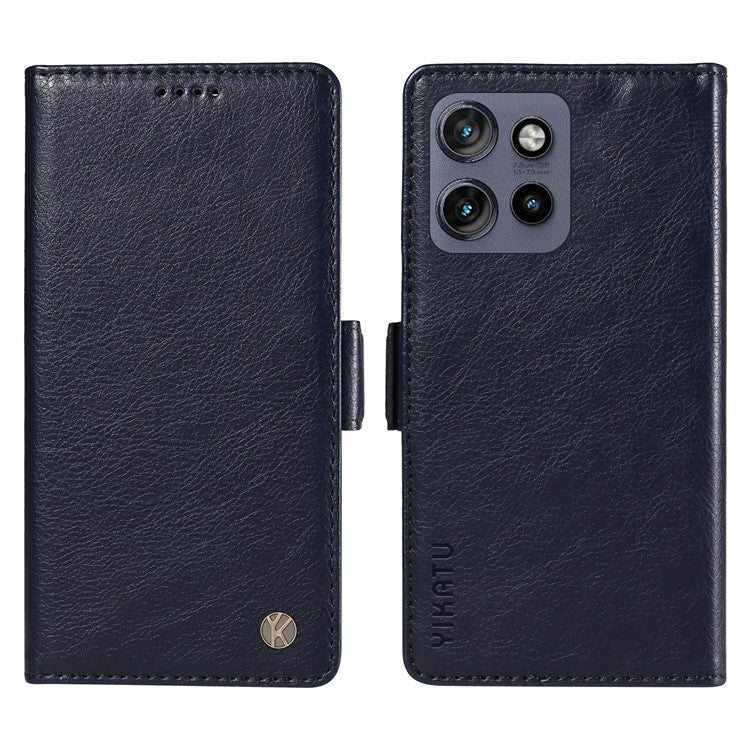 YIKATU YK-007 For Motorola Edge 50 Neo 5G / Moto S50 5G / Thinkphone 25 5G Case Side Buckle PU Leather Phone Cover Litchi Texture - Navy Blue