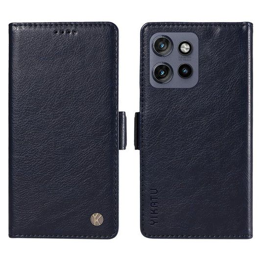 YIKATU YK-007 For Motorola Edge 50 Neo 5G / Moto S50 5G / Thinkphone 25 5G Case Side Buckle PU Leather Phone Cover Litchi Texture - Navy Blue