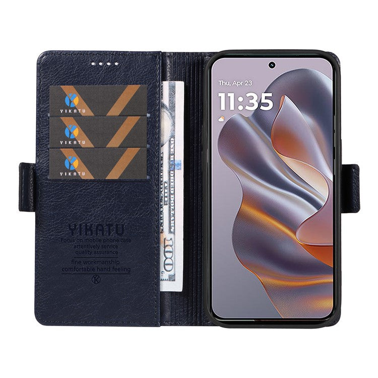 YIKATU YK-007 For Motorola Edge 50 Neo 5G / Moto S50 5G / Thinkphone 25 5G Case Side Buckle PU Leather Phone Cover Litchi Texture - Navy Blue