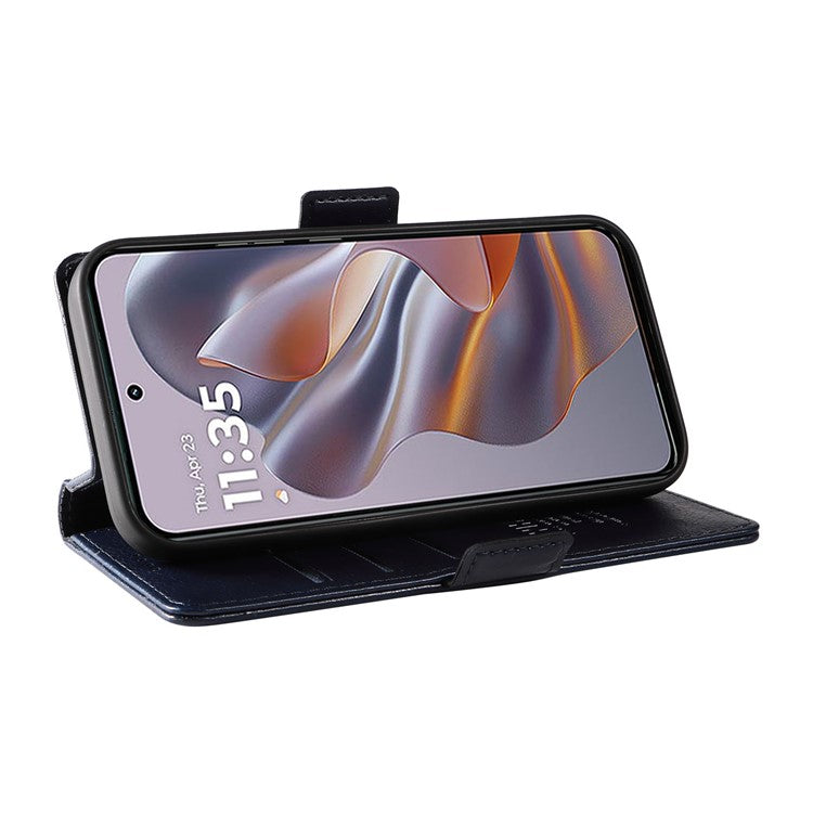 YIKATU YK-007 For Motorola Edge 50 Neo 5G / Moto S50 5G / Thinkphone 25 5G Case Side Buckle PU Leather Phone Cover Litchi Texture - Navy Blue