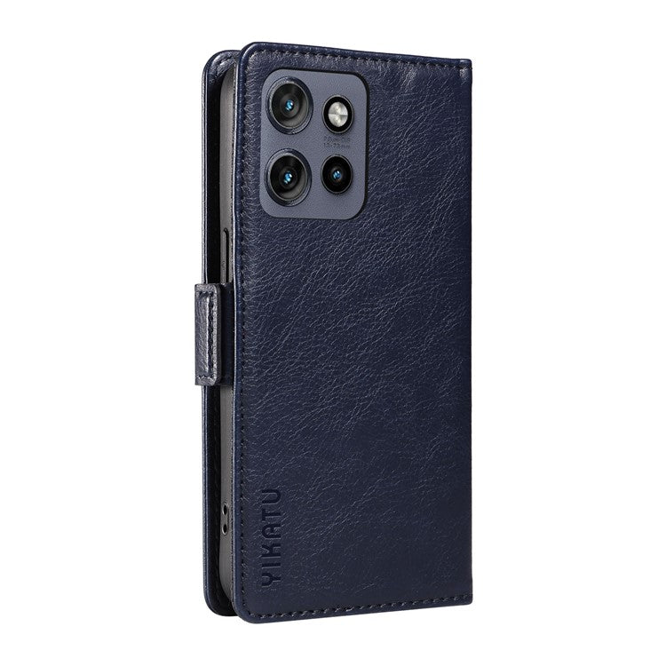 YIKATU YK-007 For Motorola Edge 50 Neo 5G / Moto S50 5G / Thinkphone 25 5G Case Side Buckle PU Leather Phone Cover Litchi Texture - Navy Blue