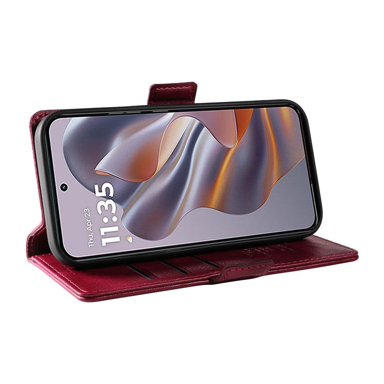 YIKATU YK-007 For Motorola Edge 50 Neo 5G / Moto S50 5G / Thinkphone 25 5G Case Side Buckle PU Leather Phone Cover Litchi Texture - Wine Red
