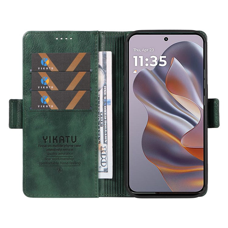 YIKATU YK-007 For Motorola Edge 50 Neo 5G / Moto S50 5G / Thinkphone 25 5G Case Side Buckle PU Leather Phone Cover Litchi Texture - Green