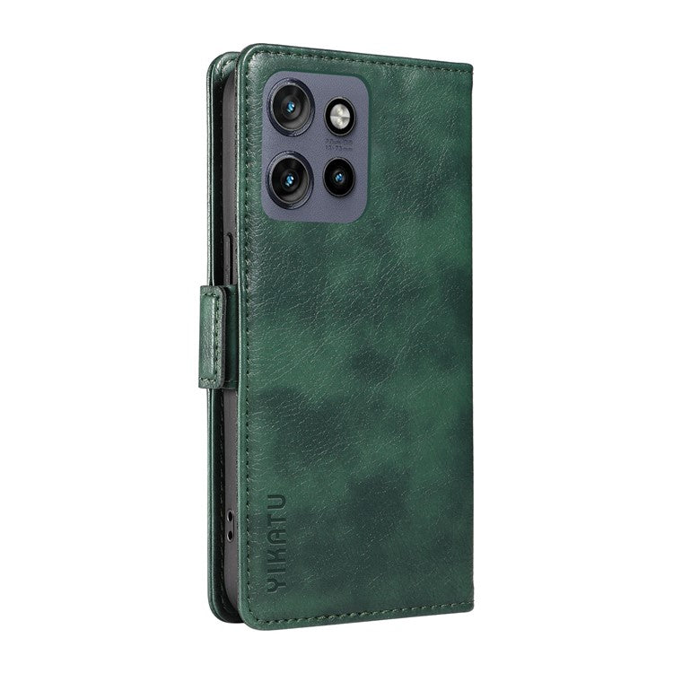 YIKATU YK-007 For Motorola Edge 50 Neo 5G / Moto S50 5G / Thinkphone 25 5G Case Side Buckle PU Leather Phone Cover Litchi Texture - Green