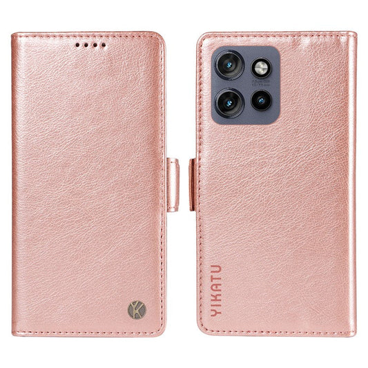 YIKATU YK-007 For Motorola Edge 50 Neo 5G / Moto S50 5G / Thinkphone 25 5G Case Side Buckle PU Leather Phone Cover Litchi Texture - Rose Gold