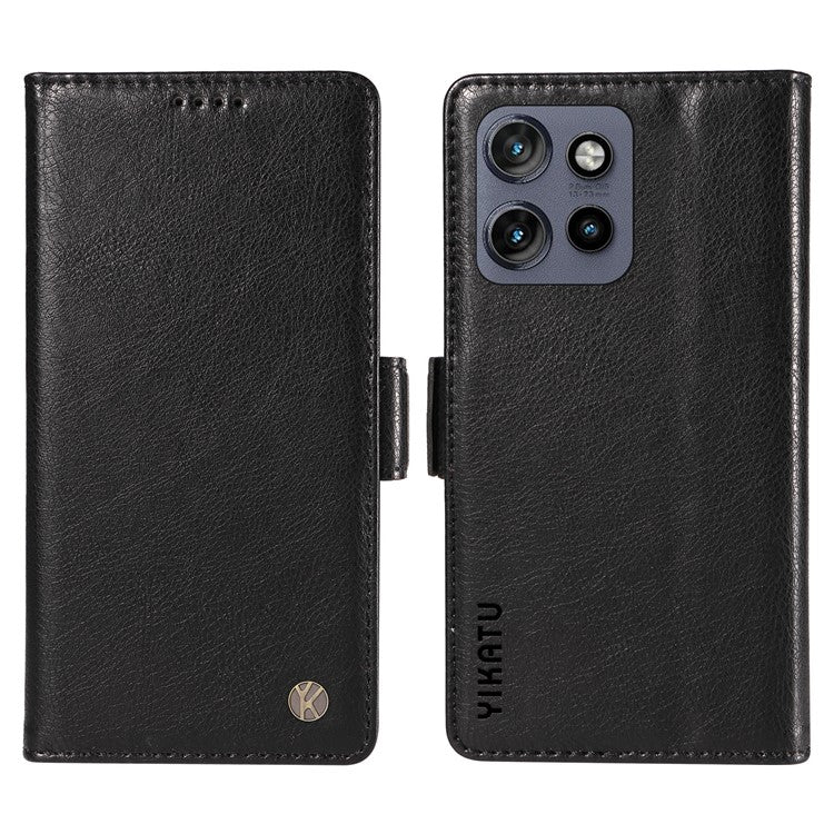 YIKATU YK-007 For Motorola Edge 50 Neo 5G / Moto S50 5G / Thinkphone 25 5G Case Side Buckle PU Leather Phone Cover Litchi Texture - Black