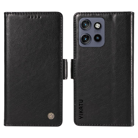 YIKATU YK-007 For Motorola Edge 50 Neo 5G / Moto S50 5G / Thinkphone 25 5G Case Side Buckle PU Leather Phone Cover Litchi Texture - Black