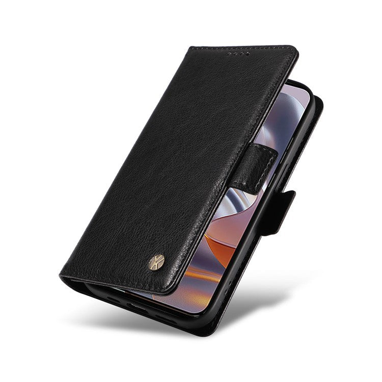 YIKATU YK-007 For Motorola Edge 50 Neo 5G / Moto S50 5G / Thinkphone 25 5G Case Side Buckle PU Leather Phone Cover Litchi Texture - Black