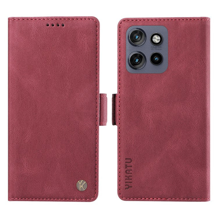 YIKATU YK-005 For Motorola Edge 50 Neo 5G / Moto S50 5G / Thinkphone 25 5G Case PU Leather Wallet Phone Cover Skin Touch Feeling - Wine Red