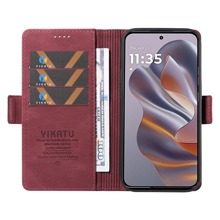 YIKATU YK-005 For Motorola Edge 50 Neo 5G / Moto S50 5G / Thinkphone 25 5G Case PU Leather Wallet Phone Cover Skin Touch Feeling - Wine Red