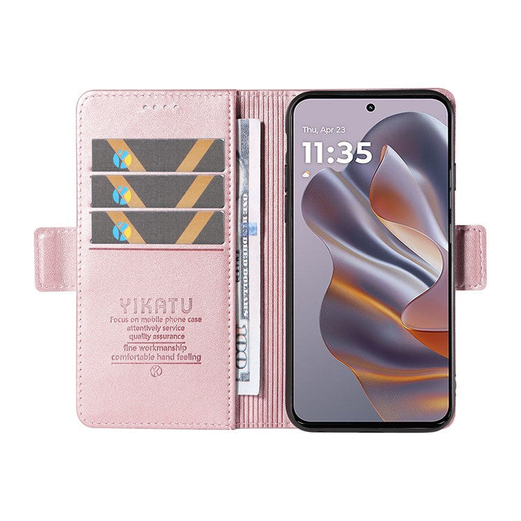 YIKATU YK-003 For Motorola Edge 50 Neo 5G / Moto S50 5G / Thinkphone 25 5G Case Wallet Stand Leather Phone Cover Side Buckle - Rose Gold