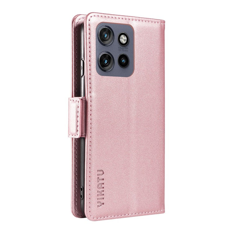 YIKATU YK-003 For Motorola Edge 50 Neo 5G / Moto S50 5G / Thinkphone 25 5G Case Wallet Stand Leather Phone Cover Side Buckle - Rose Gold