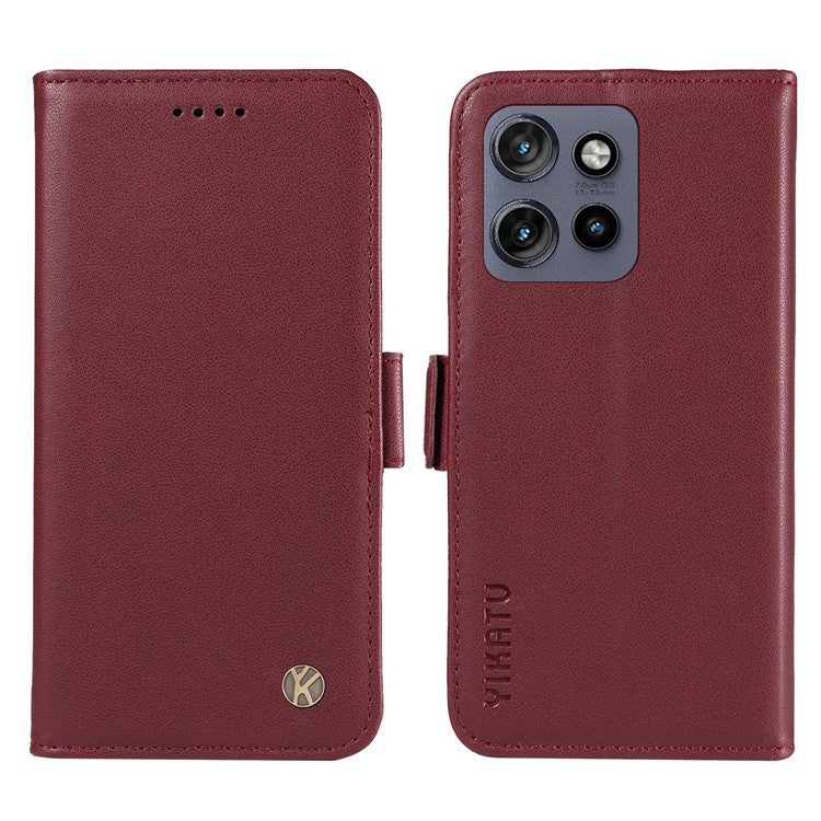 YIKATU YK-003 For Motorola Edge 50 Neo 5G / Moto S50 5G / Thinkphone 25 5G Case Wallet Stand Leather Phone Cover Side Buckle - Wine Red