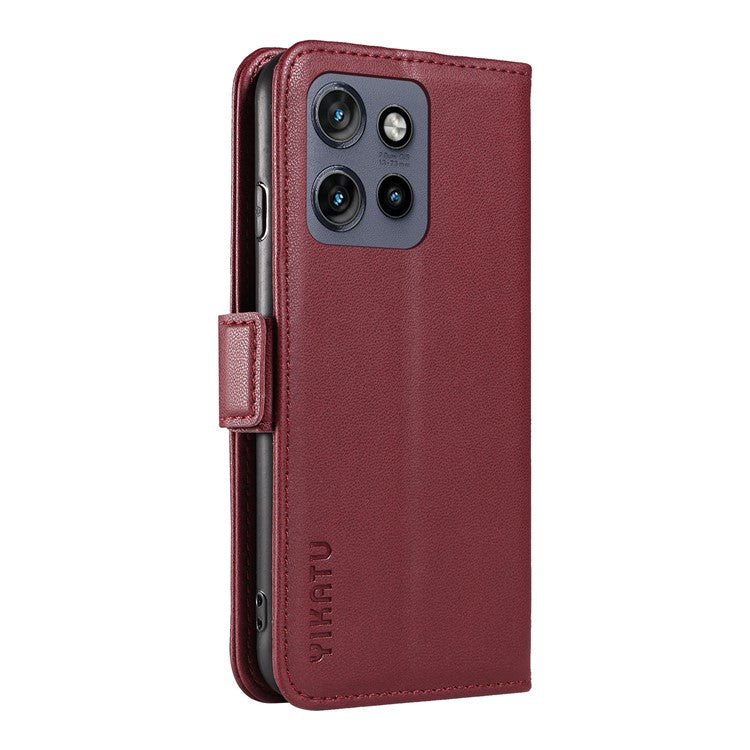 YIKATU YK-003 For Motorola Edge 50 Neo 5G / Moto S50 5G / Thinkphone 25 5G Case Wallet Stand Leather Phone Cover Side Buckle - Wine Red