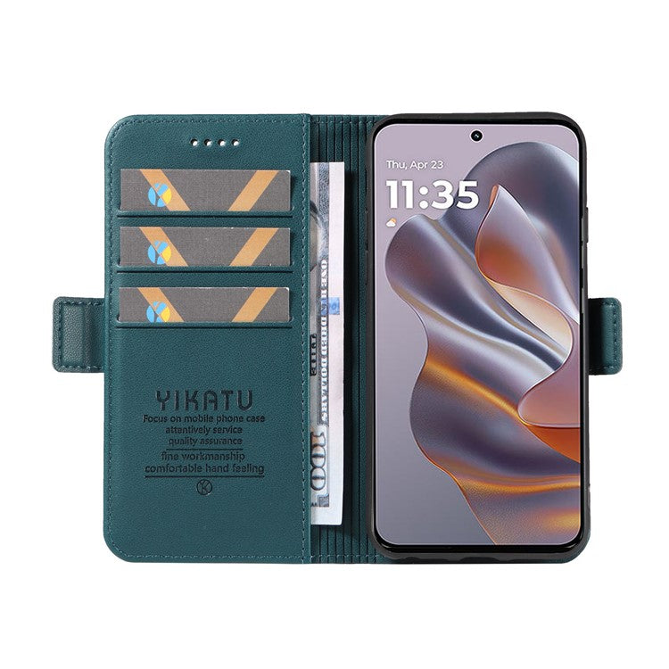YIKATU YK-003 For Motorola Edge 50 Neo 5G Case Wallet Stand Leather Phone Cover Side Buckle - Green