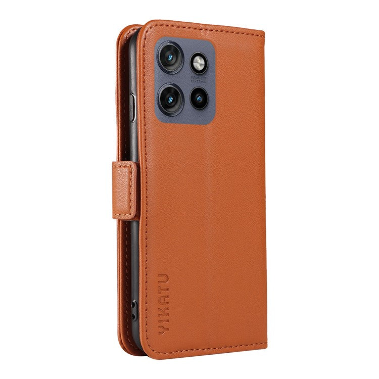 YIKATU YK-003 For Motorola Edge 50 Neo 5G Case Wallet Stand Leather Phone Cover Side Buckle - Brown