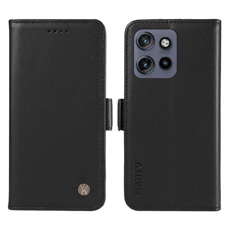 YIKATU YK-003 For Motorola Edge 50 Neo 5G / Moto S50 5G / Thinkphone 25 5G Case Wallet Stand Leather Phone Cover Side Buckle - Black
