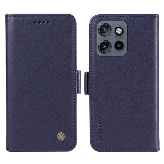 YIKATU YK-003 For Motorola Edge 50 Neo 5G Case Wallet Stand Leather Phone Cover Side Buckle - Sapphire