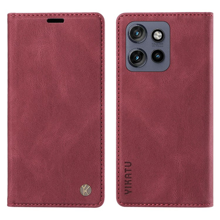 YIKATU YK-004 For Motorola Edge 50 Neo 5G / Moto S50 5G / Thinkphone 25 5G Case Leather Skin-Touch Phone Cover Magnetic Auto-Absorbed - Wine Red