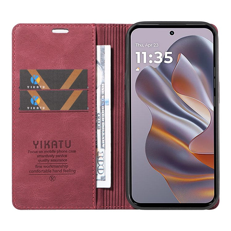 YIKATU YK-004 For Motorola Edge 50 Neo 5G / Moto S50 5G / Thinkphone 25 5G Case Leather Skin-Touch Phone Cover Magnetic Auto-Absorbed - Wine Red