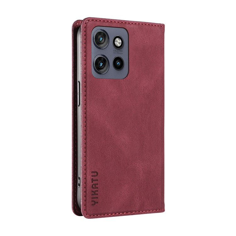 YIKATU YK-004 For Motorola Edge 50 Neo 5G / Moto S50 5G / Thinkphone 25 5G Case Leather Skin-Touch Phone Cover Magnetic Auto-Absorbed - Wine Red