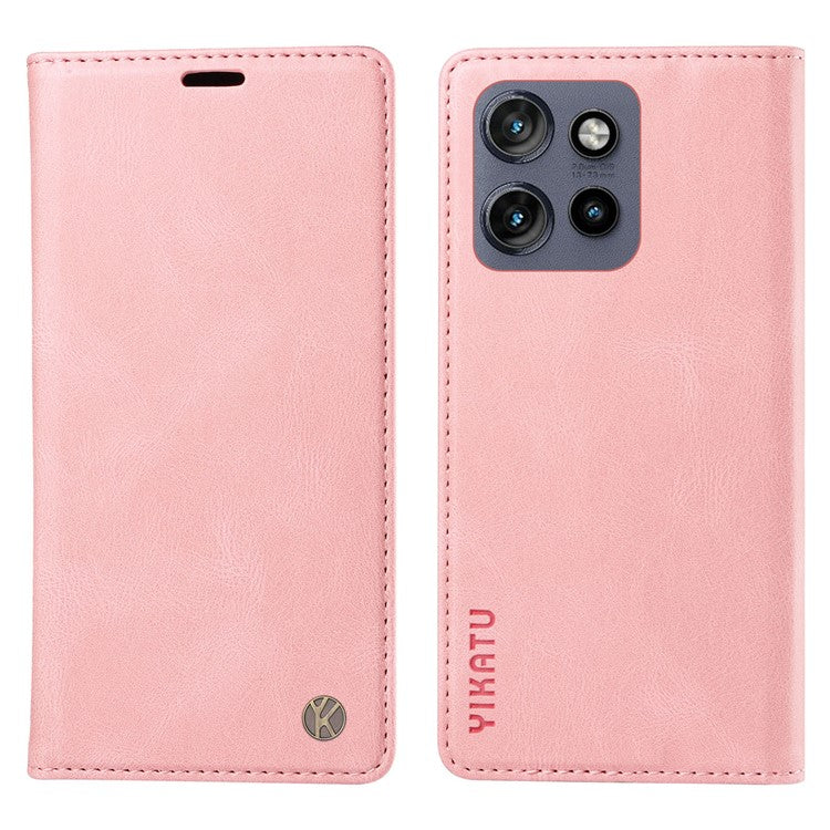 YIKATU YK-004 For Motorola Edge 50 Neo 5G / Moto S50 5G / Thinkphone 25 5G Case Leather Skin-Touch Phone Cover Magnetic Auto-Absorbed - Pink
