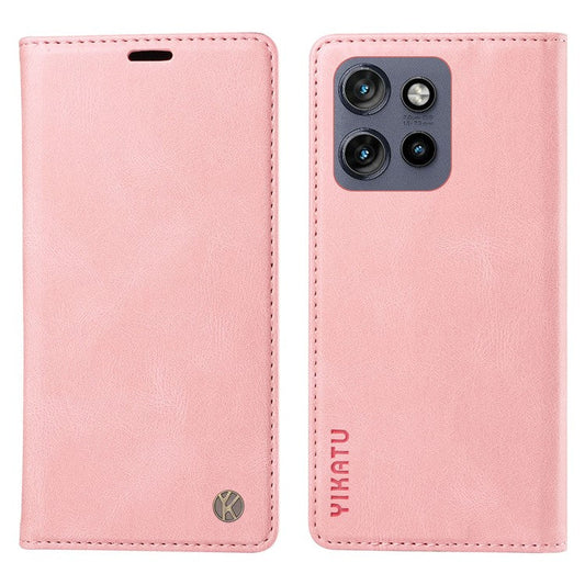 YIKATU YK-004 For Motorola Edge 50 Neo 5G / Moto S50 5G / Thinkphone 25 5G Case Leather Skin-Touch Phone Cover Magnetic Auto-Absorbed - Pink
