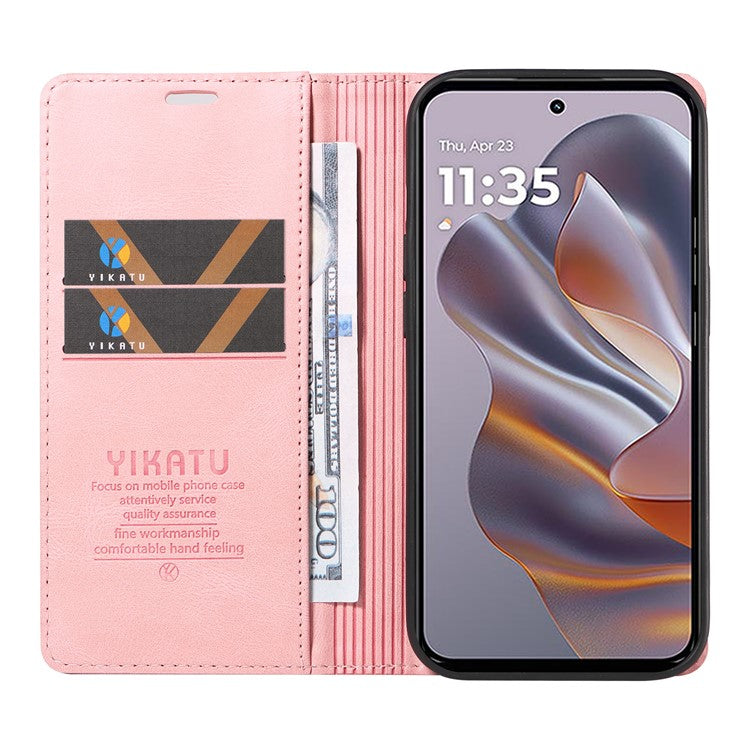 YIKATU YK-004 For Motorola Edge 50 Neo 5G / Moto S50 5G / Thinkphone 25 5G Case Leather Skin-Touch Phone Cover Magnetic Auto-Absorbed - Pink