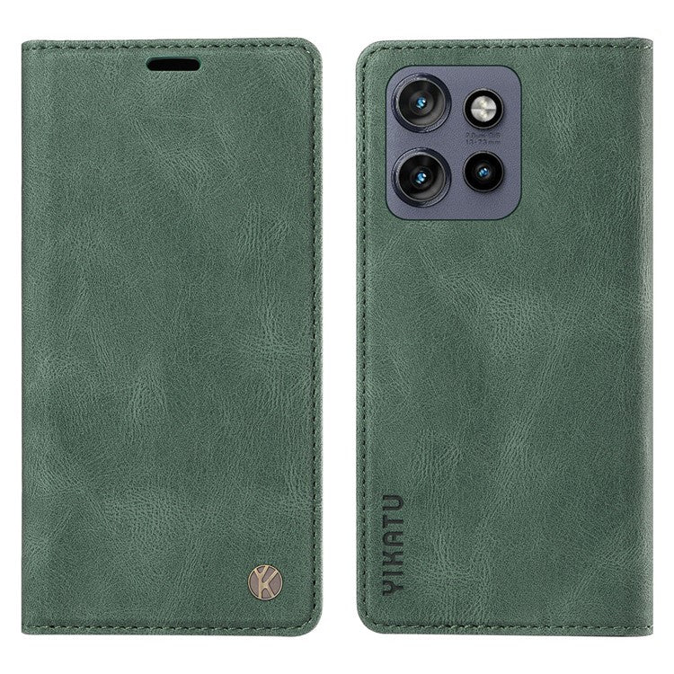 YIKATU YK-004 For Motorola Edge 50 Neo 5G / Moto S50 5G / Thinkphone 25 5G Case Leather Skin-Touch Phone Cover Magnetic Auto-Absorbed - Green